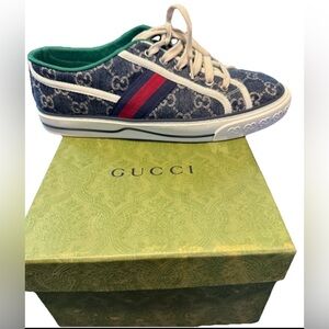 Gucci 1977 Tennis Denim Sneakers with Signature Stripe